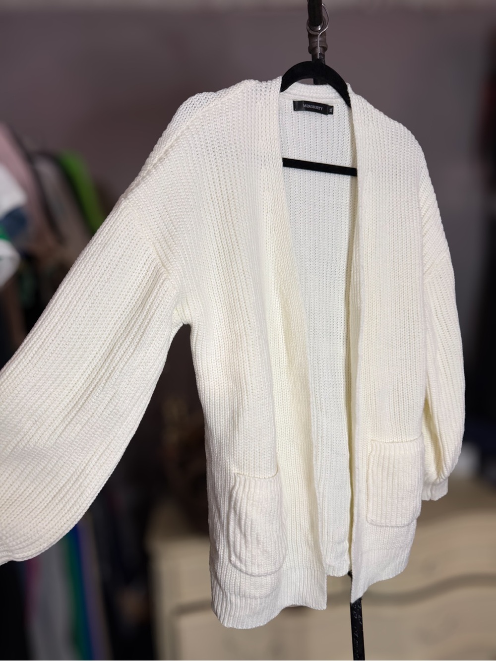 Amazon Cream Open-Front Ribbed Cardigan - Picture 2 of 3